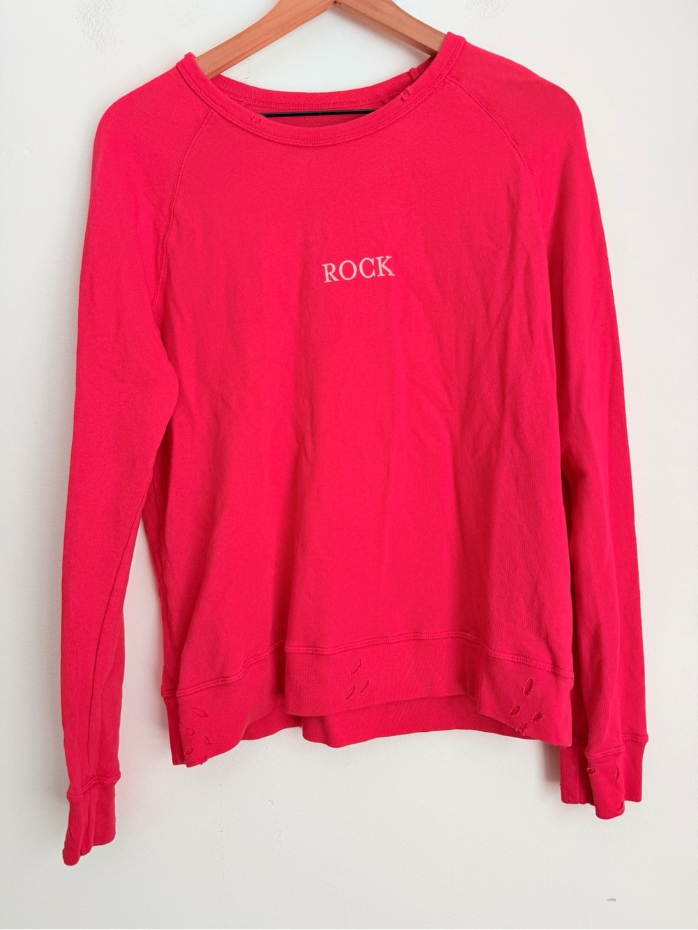 Zadig & Voltaire Women's Red 'ROCK' Long-Sleeve Sweatshirt distressed M